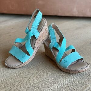 Born Concepts NWOT leather wedge sandals turquoise blue size 8